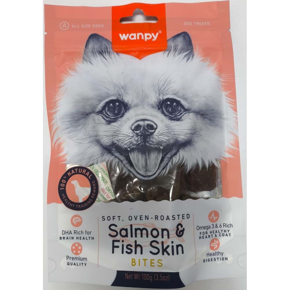 WANPY SOFT SALMON &FISHSKIN BITES 100G