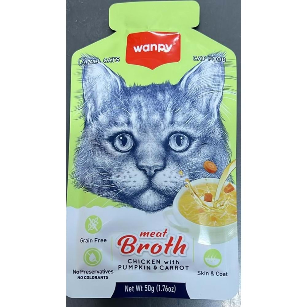 WANPY MEAT BROTHS CHICKEN WITH PUMPKIN&CARROT FOR CAT50G