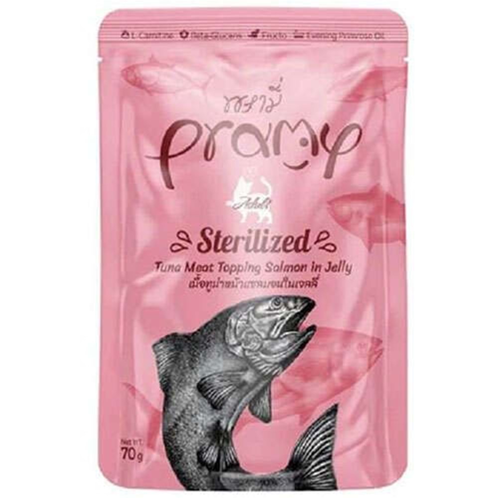 PRAMY STERLISED CAT TUNA &SOMON 70G