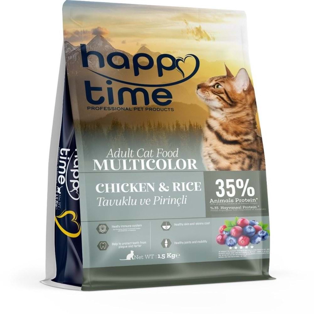 HAPPY TİME MULTICOLOR ADULT CAT CHICKEN 1.5KG