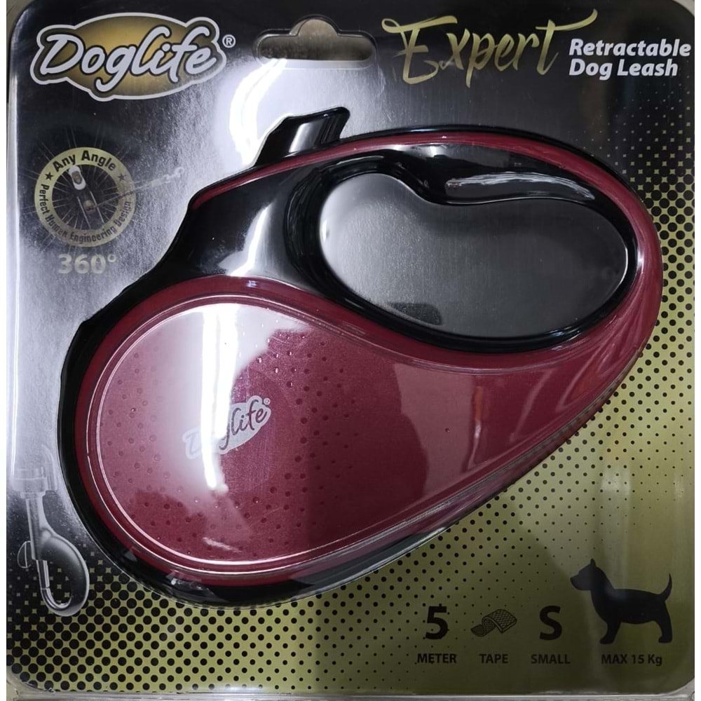 DOGLIFE OTOMATİK GEZDİRME KIRMIZI SİYAH 5M (S)