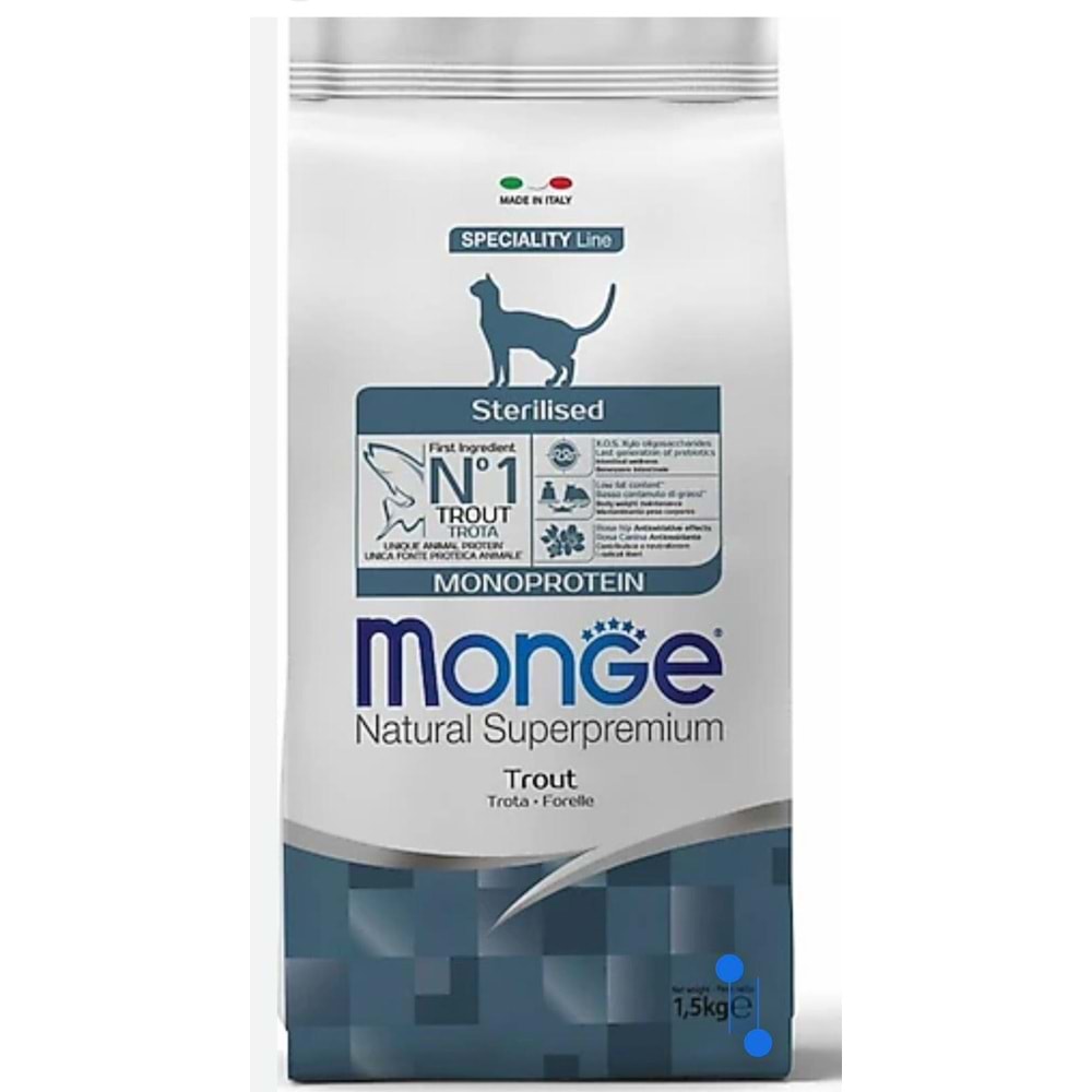 MONGE CAT NATURAL MONOPROTEIN STERILISED TROUT 1,5KG