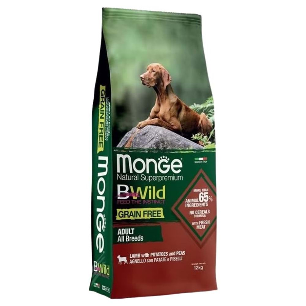 MONGE BW GRAIN FREE DOG ADULT LAMB POTATO PEAS 12KG
