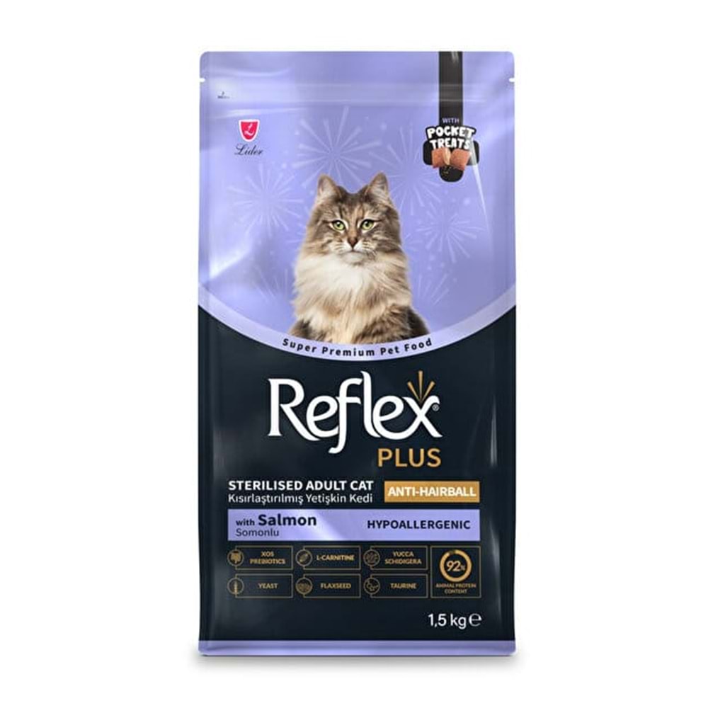 REFLEX PLUS CAT STERLISED SALMON ANTI HAIRBALL 1.5KG
