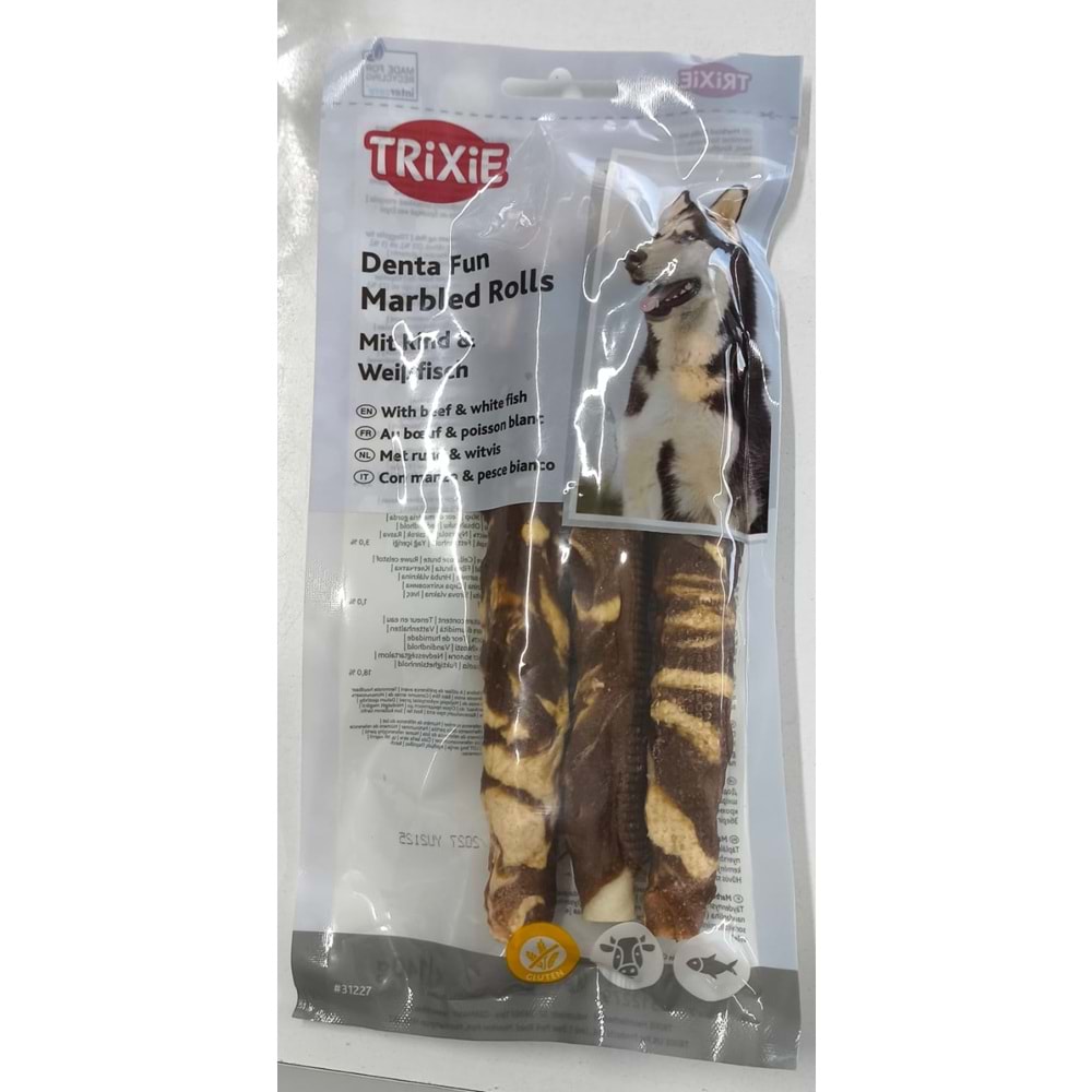 TRIXIE DENTA FUN MARBLED ROLLS WİTH BEEF&WHİTE FİSH