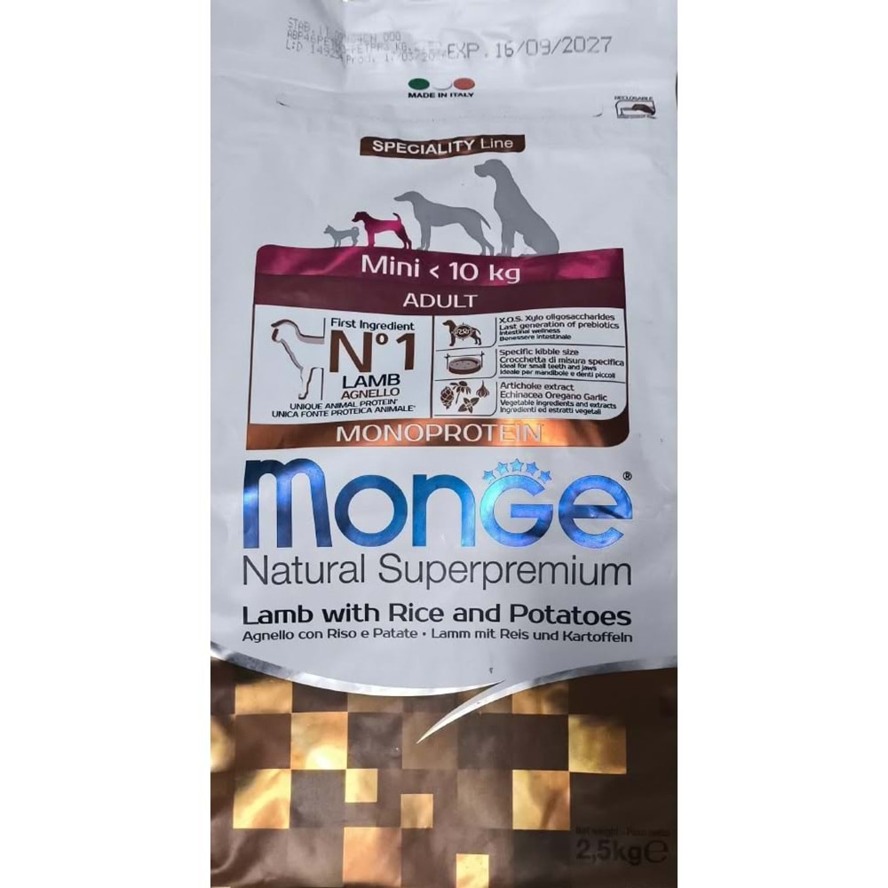 MONGE MINI ADULT LAMB RICE POTATO 2.5KG