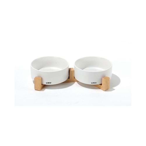 OPERA Ceramic Bowls with Bamboo Stand 2x350 ml - White