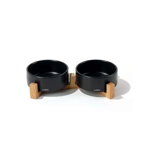 OPERA Ceramic Bowls with Bamboo Stand 2x850 ml - Black