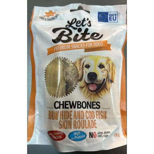 LETS BİTES CHEW BONES RAW HİDO AND COD FİSH SKİN 135G