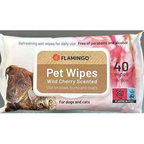 FLAMINGO UNIVERSAL WIPES REINI WILD CHERRY 40PCS 18X16CM DISPLAY