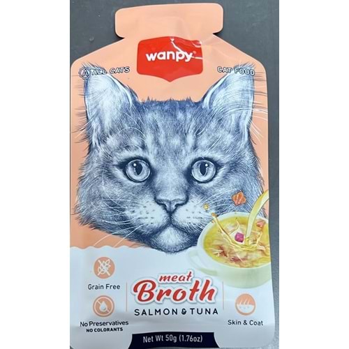 WANPY MEAT BROTHS TUNA &SALMON FOR CAT 50G