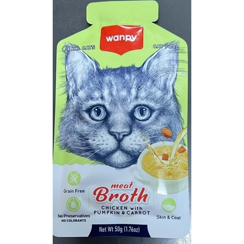 WANPY MEAT BROTHS CHICKEN WITH PUMPKIN&CARROT FOR CAT50G