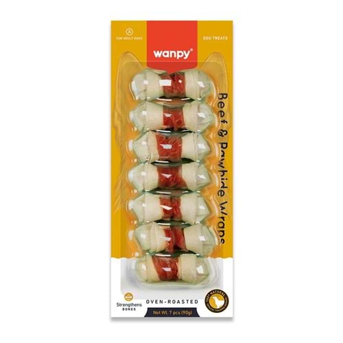 WANPY BEEF WITH BLEACHED RAWHIDE WRAPPED 85G