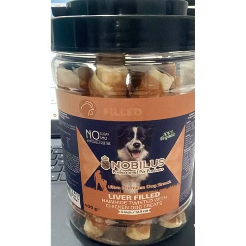 NOBILUS LIVER FİLLED RAWHİDE TWİSTED WİTH CHİCKRN DOG TREATS400G