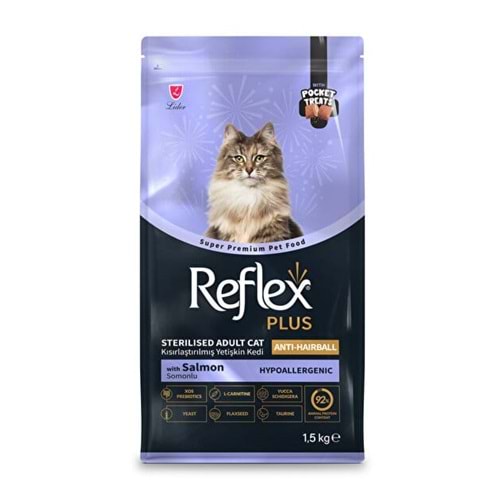 REFLEX PLUS CAT STERLISED SALMON ANTI HAIRBALL 1.5KG
