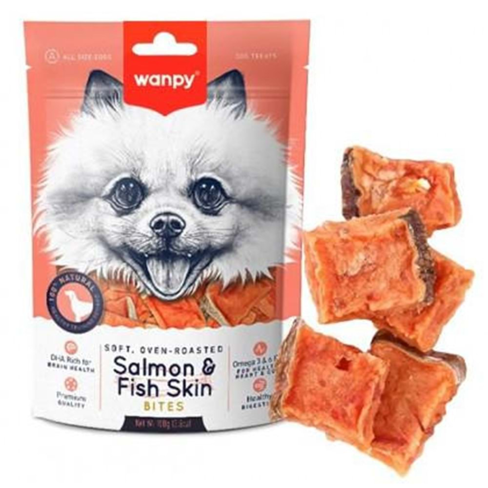 WANPY SOFT SALMON &FISHSKIN BITES 100G