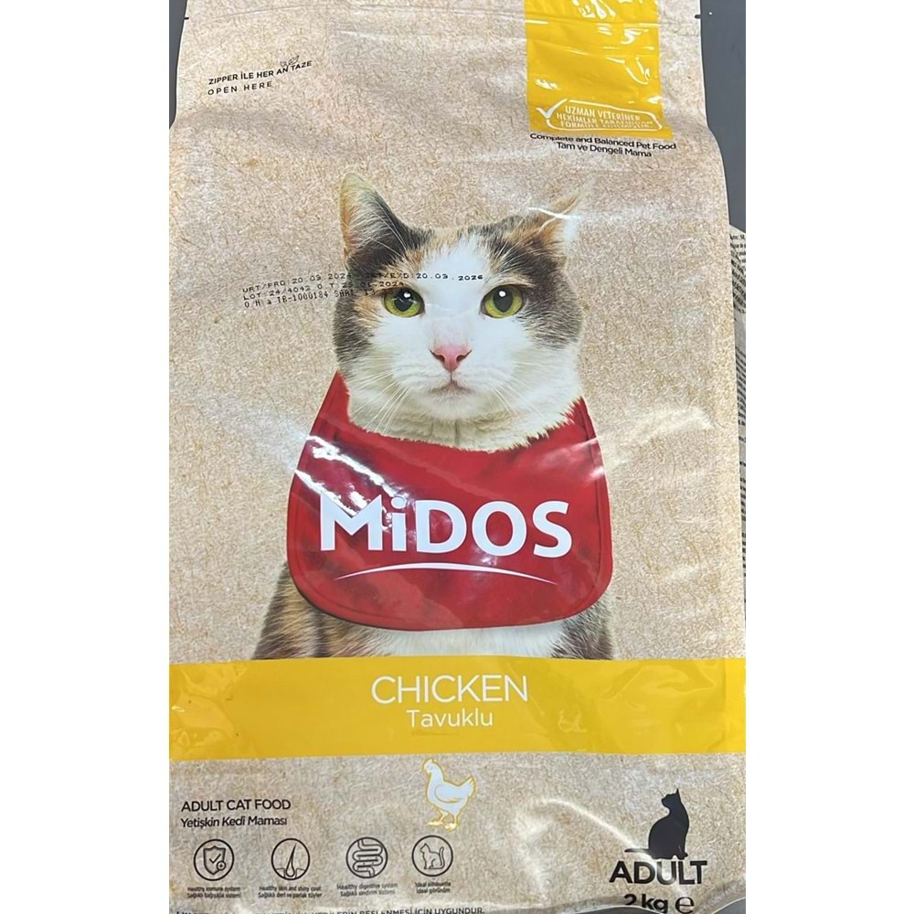 MİDOS ADULT KEDİ MAMASI TAVUKLU 2KG