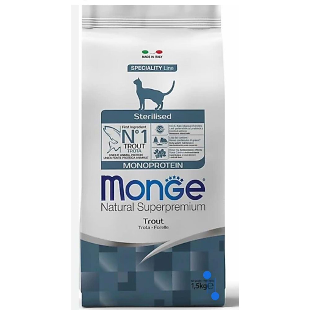 MONGE CAT NATURAL MONOPROTEIN STERILISED TROUT 1,5KG