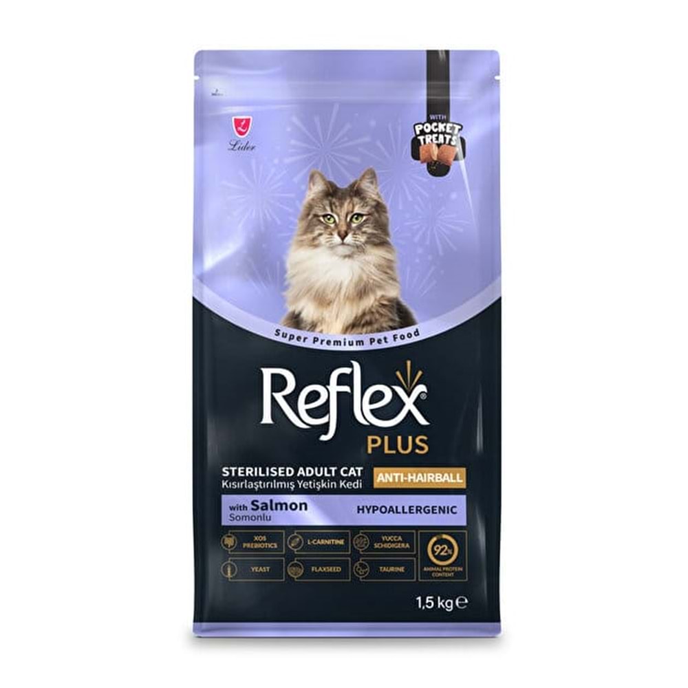 REFLEX PLUS CAT STERLISED SALMON ANTI HAIRBALL 1.5KG