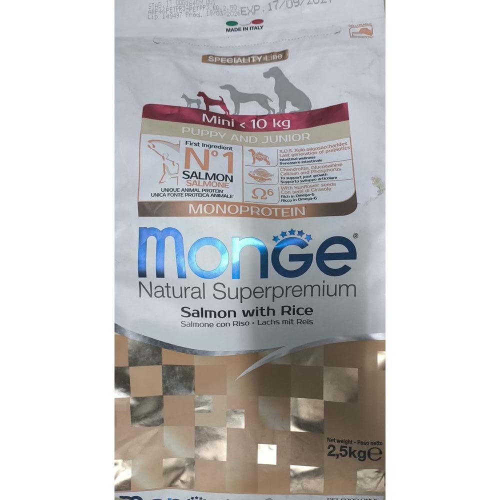 MONGE SALMON RICE MINI PUPPY-JUNIOR 2.5KG
